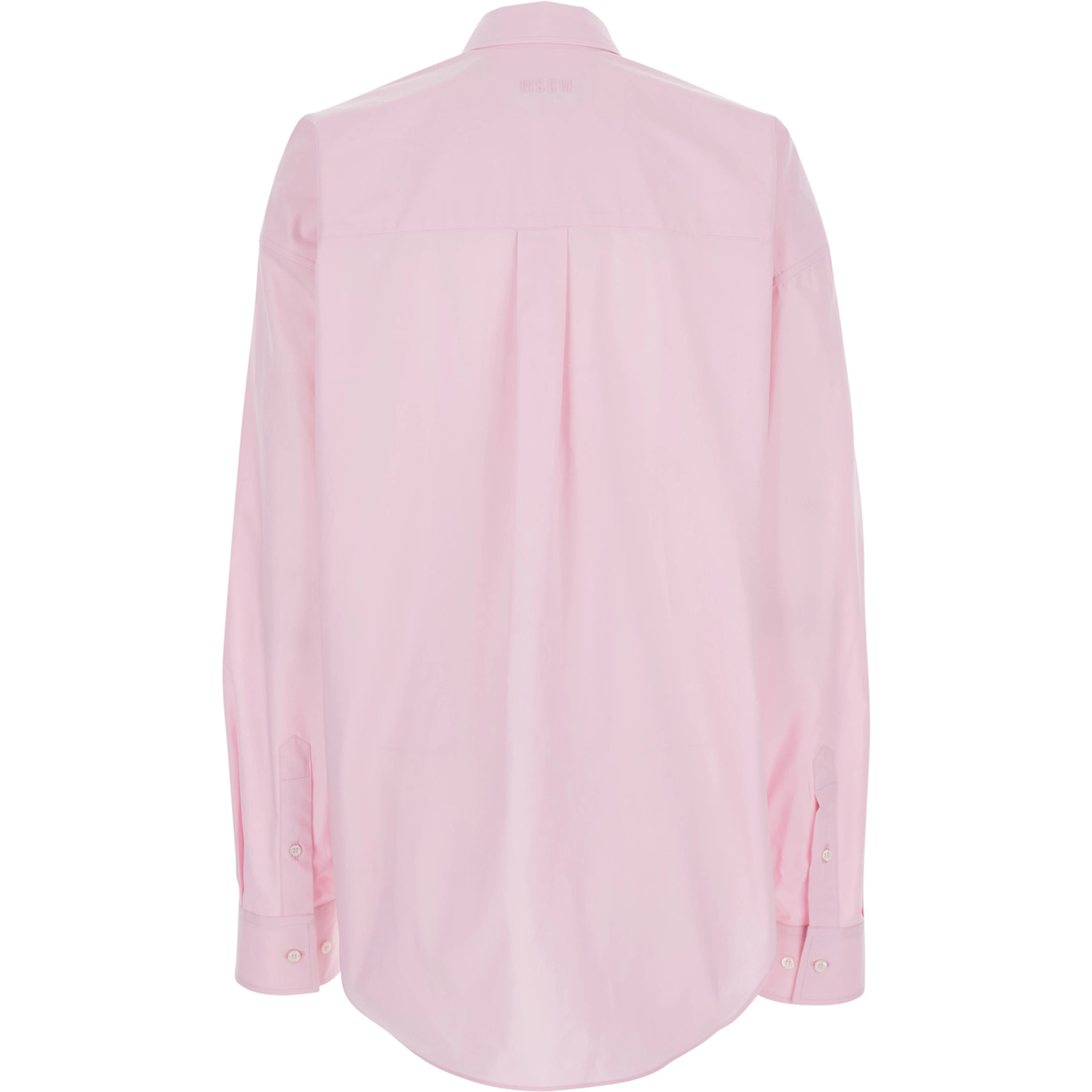 Pink Shirt with classic collar and stud decoration on the front in cotton for women