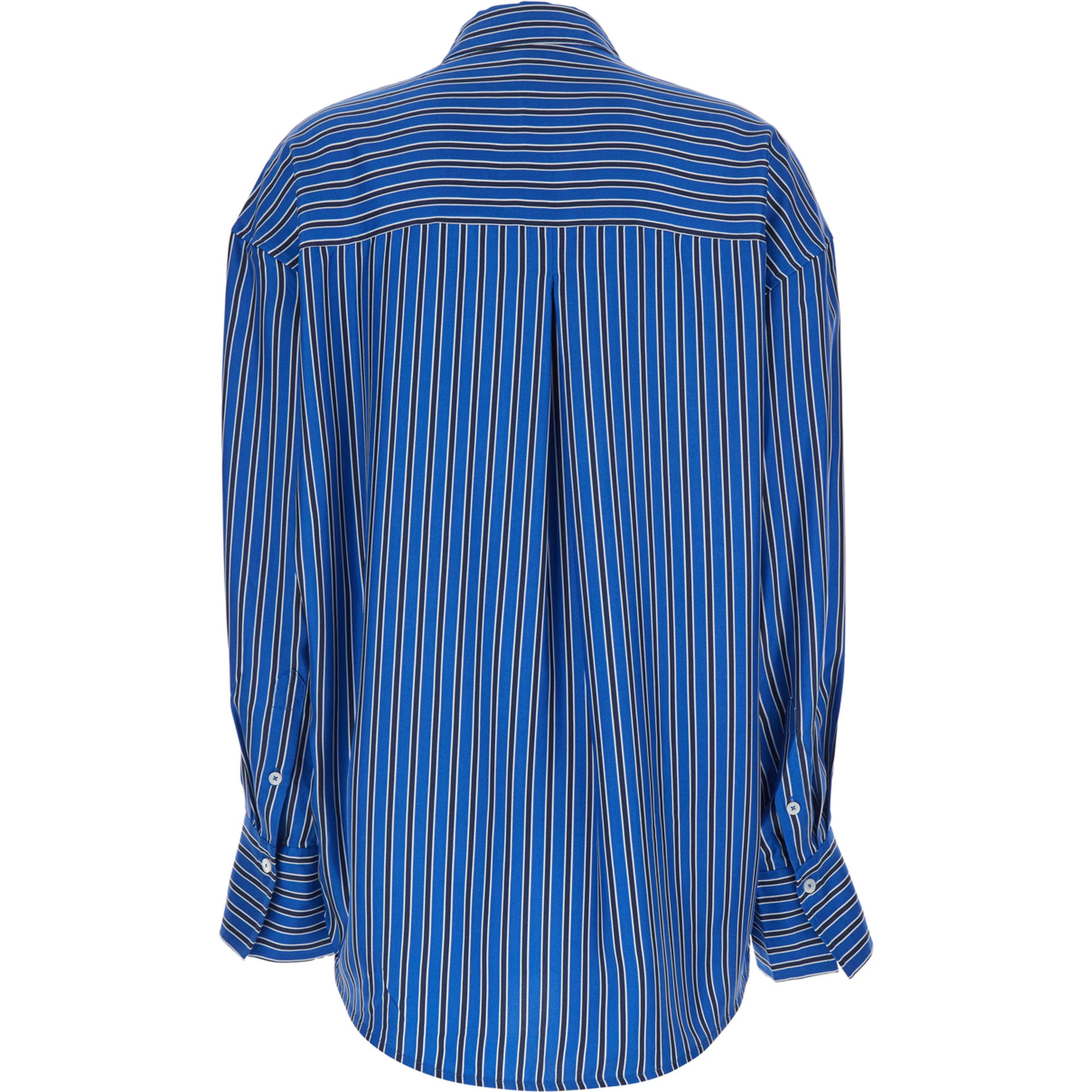 Blue Oversized Silk Shirt with Classic Collar and All-Over Stripes for Women
