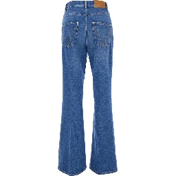 Blue Jeans with logo patch on the back and flared leg in denim for women