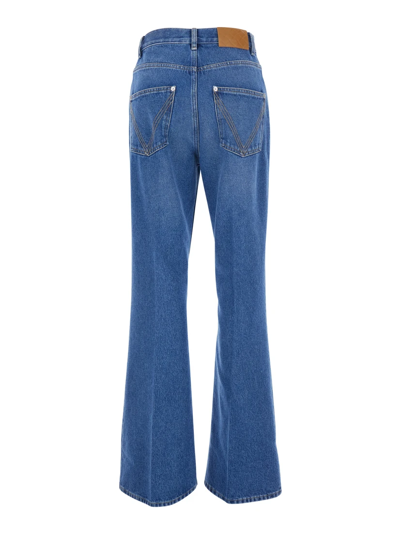 Blue Jeans with logo patch on the back and flared leg in denim for women