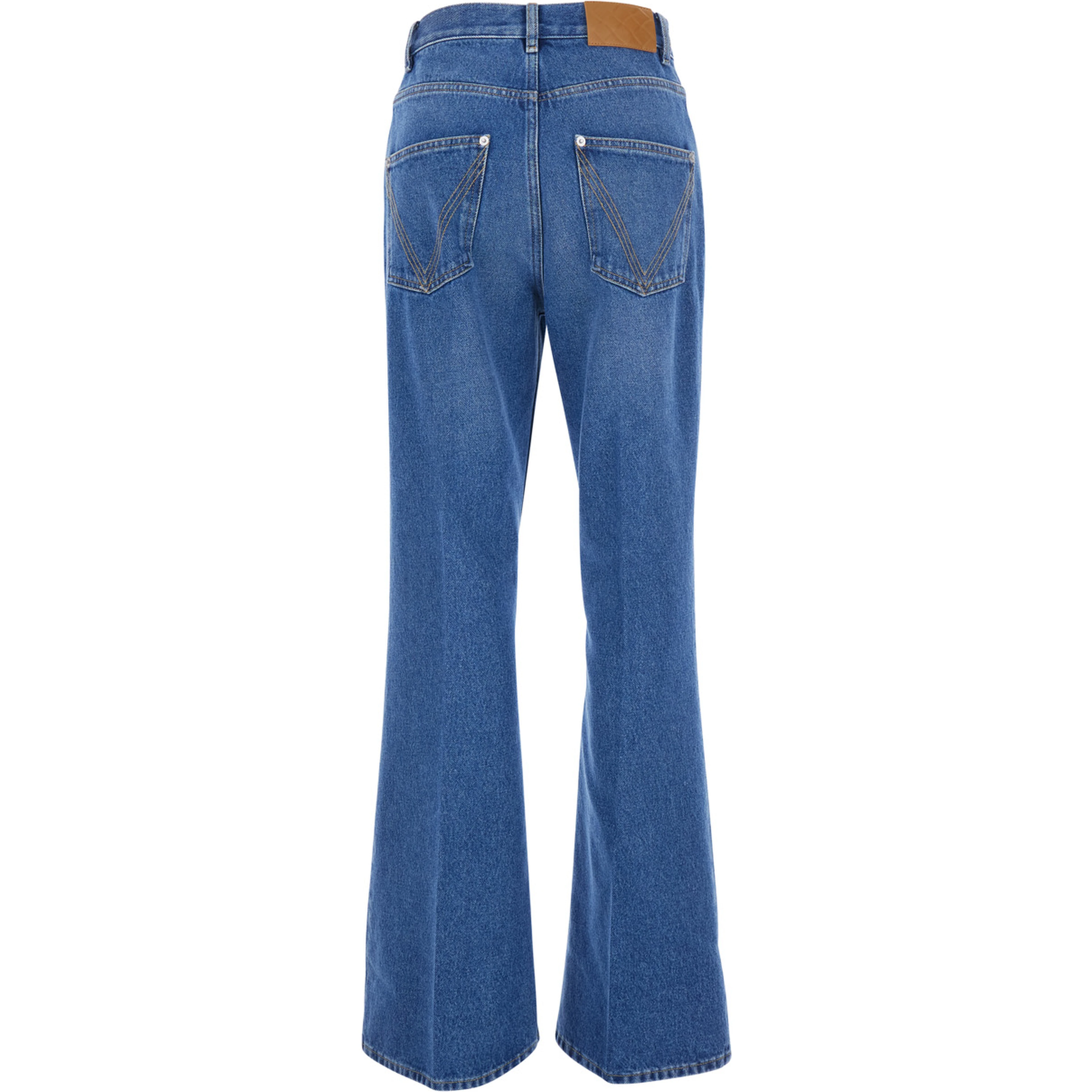 Blue Jeans with logo patch on the back and flared leg in denim for women