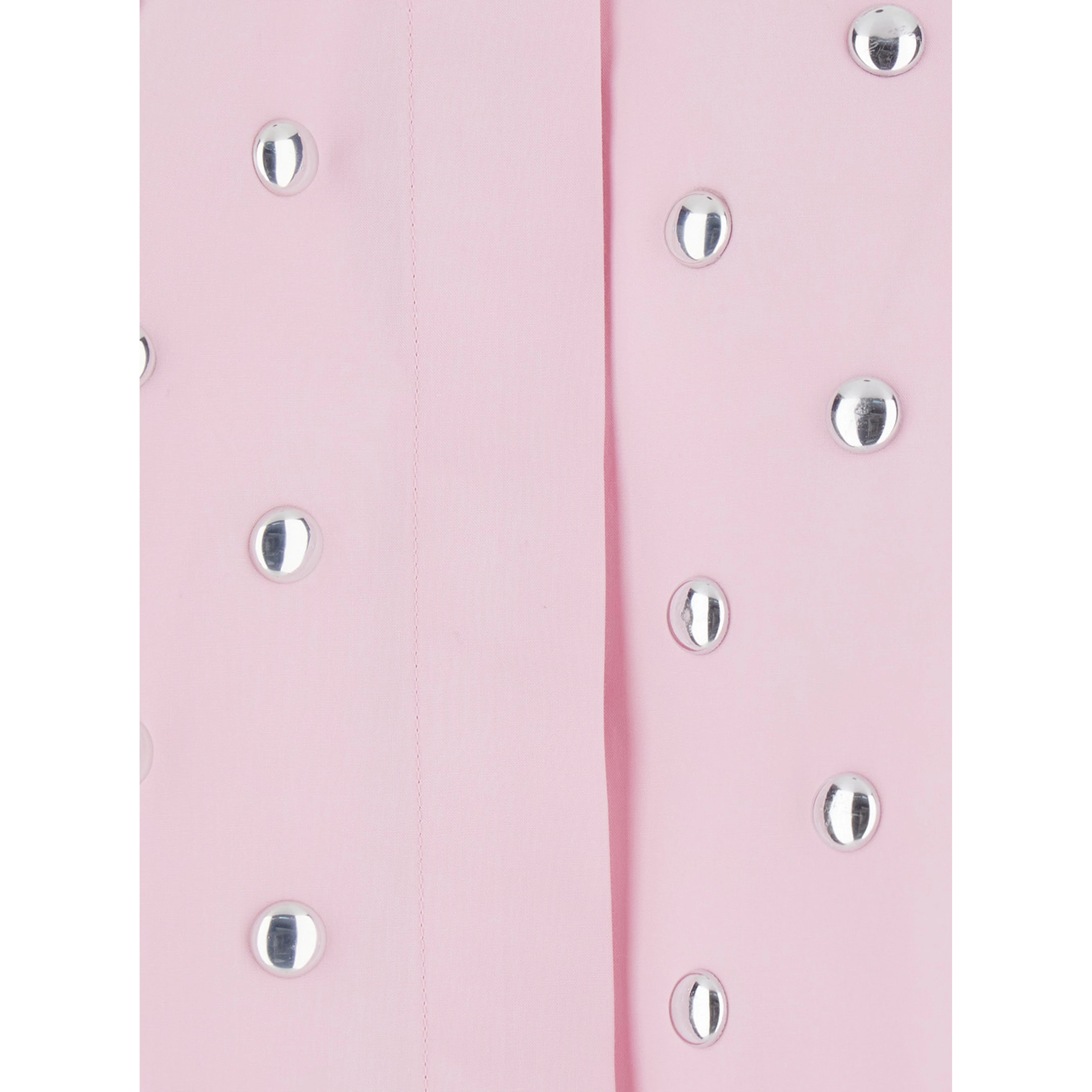 Pink Shirt with classic collar and stud decoration on the front in cotton for women