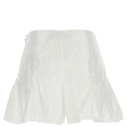 White Flowing Striped Shorts in Viscose and Cotton for Women