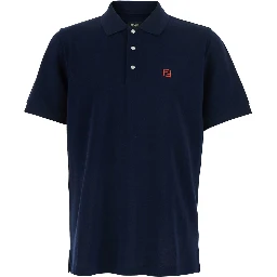 Blue Polo with Classic Collar and Logo on the Front in Cotton Men