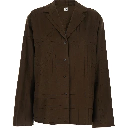 Brown long-sleeved Shirt with Notched Revers and All-Over Monogram Print in Modal for Women