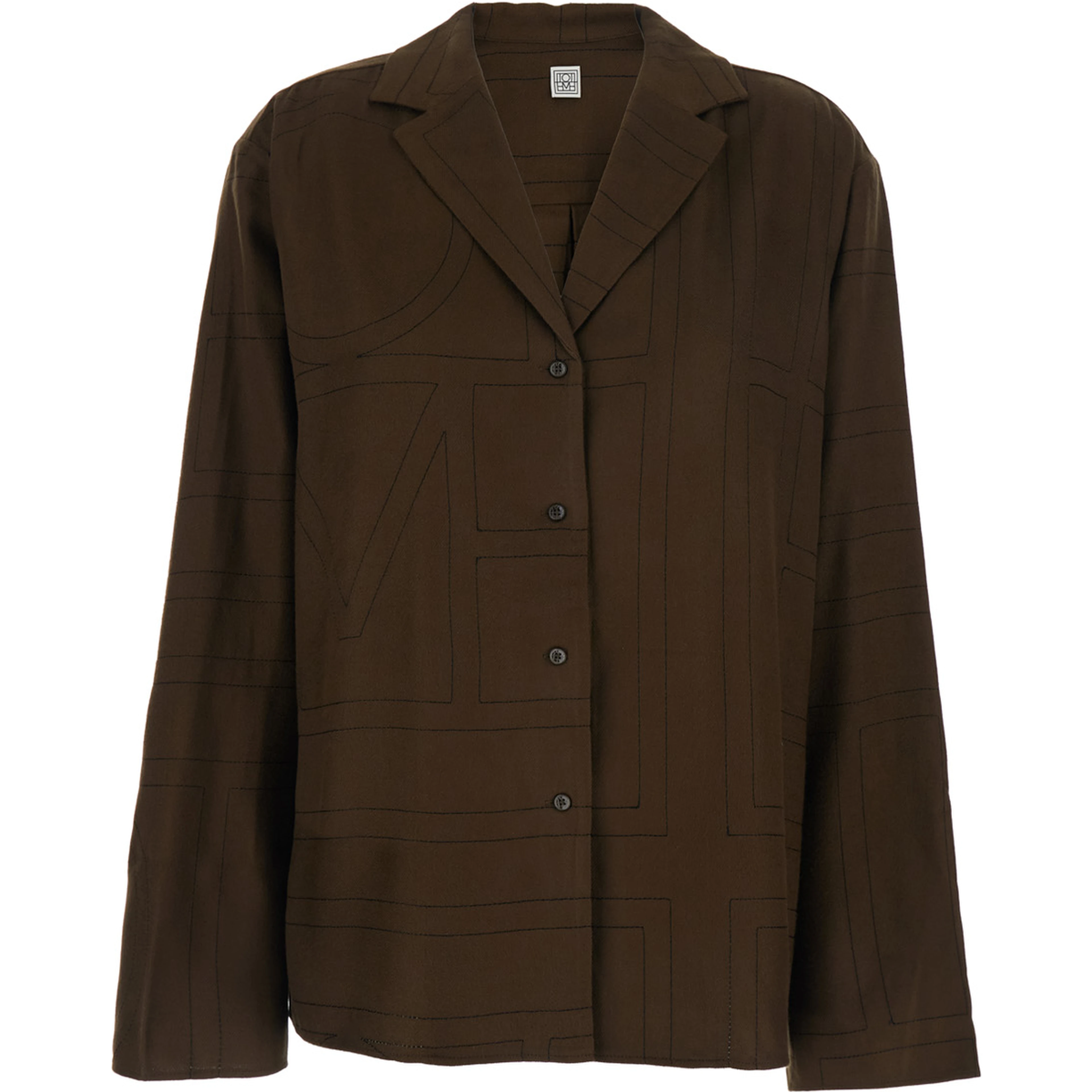 Brown long-sleeved Shirt with Notched Revers and All-Over Monogram Print in Modal for Women