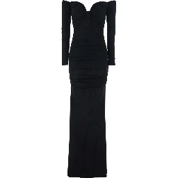 Black Off Shoulder Dress with Ruffles in Stretch Viscose for Women