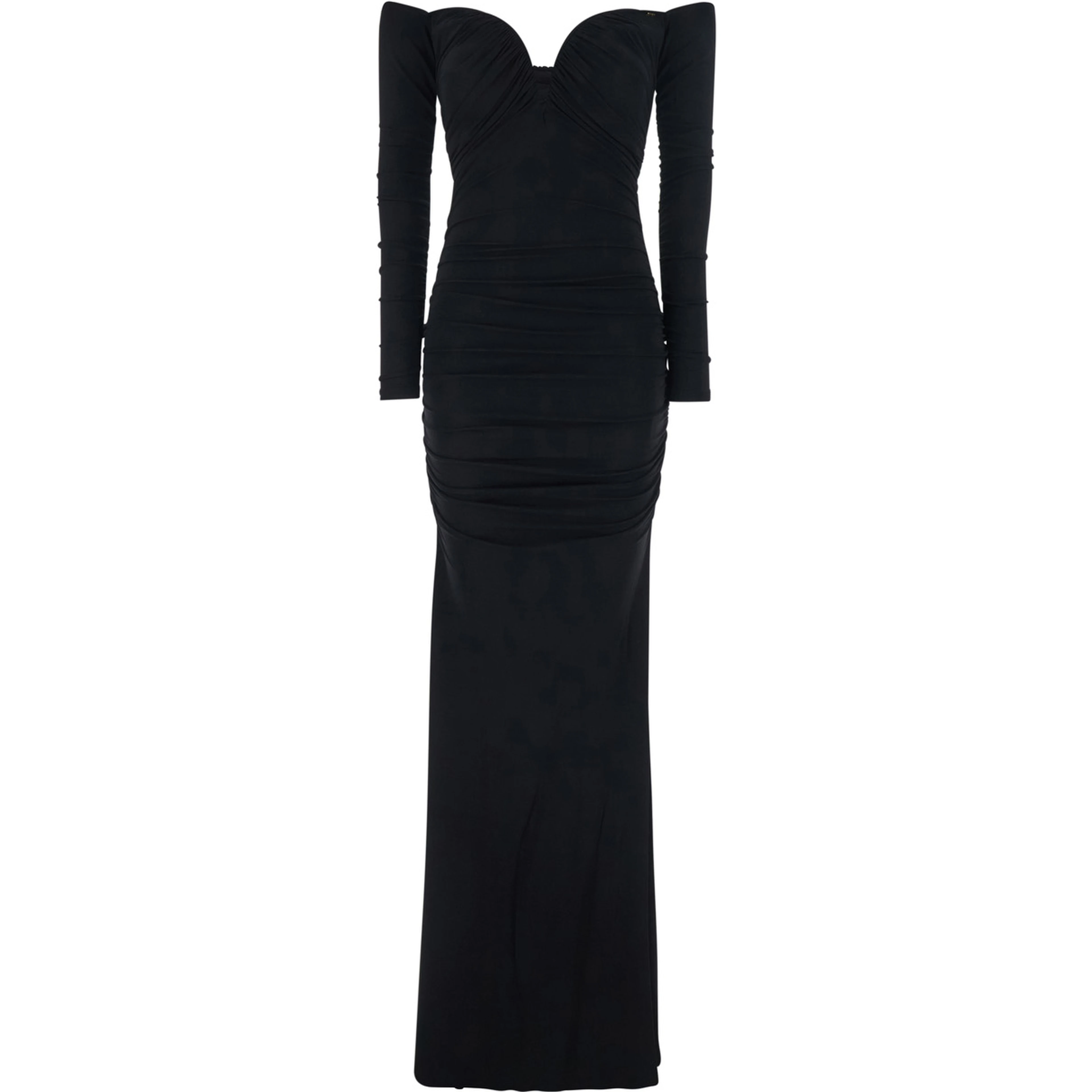 Black Off Shoulder Dress with Ruffles in Stretch Viscose for Women