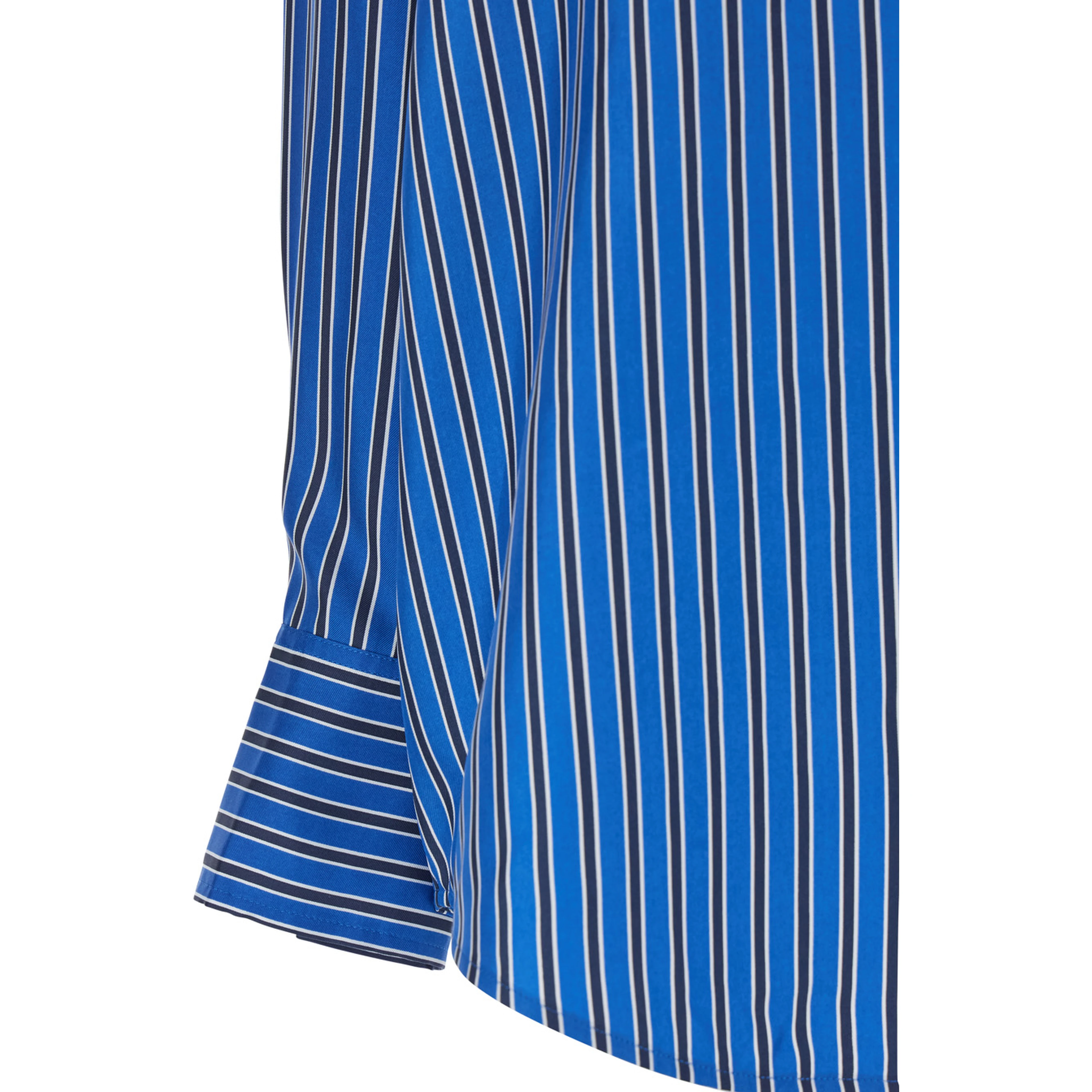Blue Oversized Silk Shirt with Classic Collar and All-Over Stripes for Women