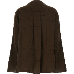 Brown long-sleeved Shirt with Notched Revers and All-Over Monogram Print in Modal for Women