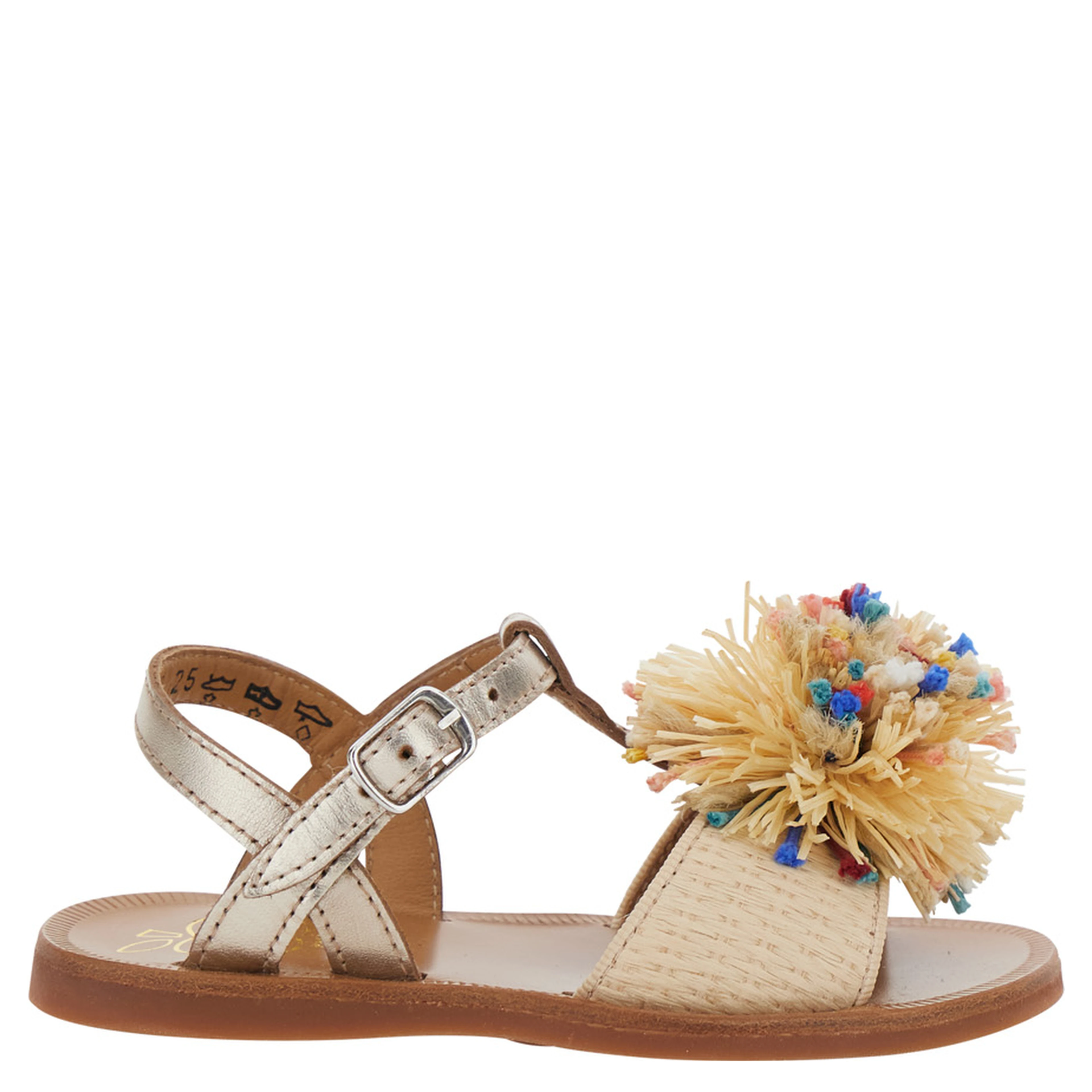 GOLD LAMINATED RAFFIA POMPOM SANDALS - Cream - Girl