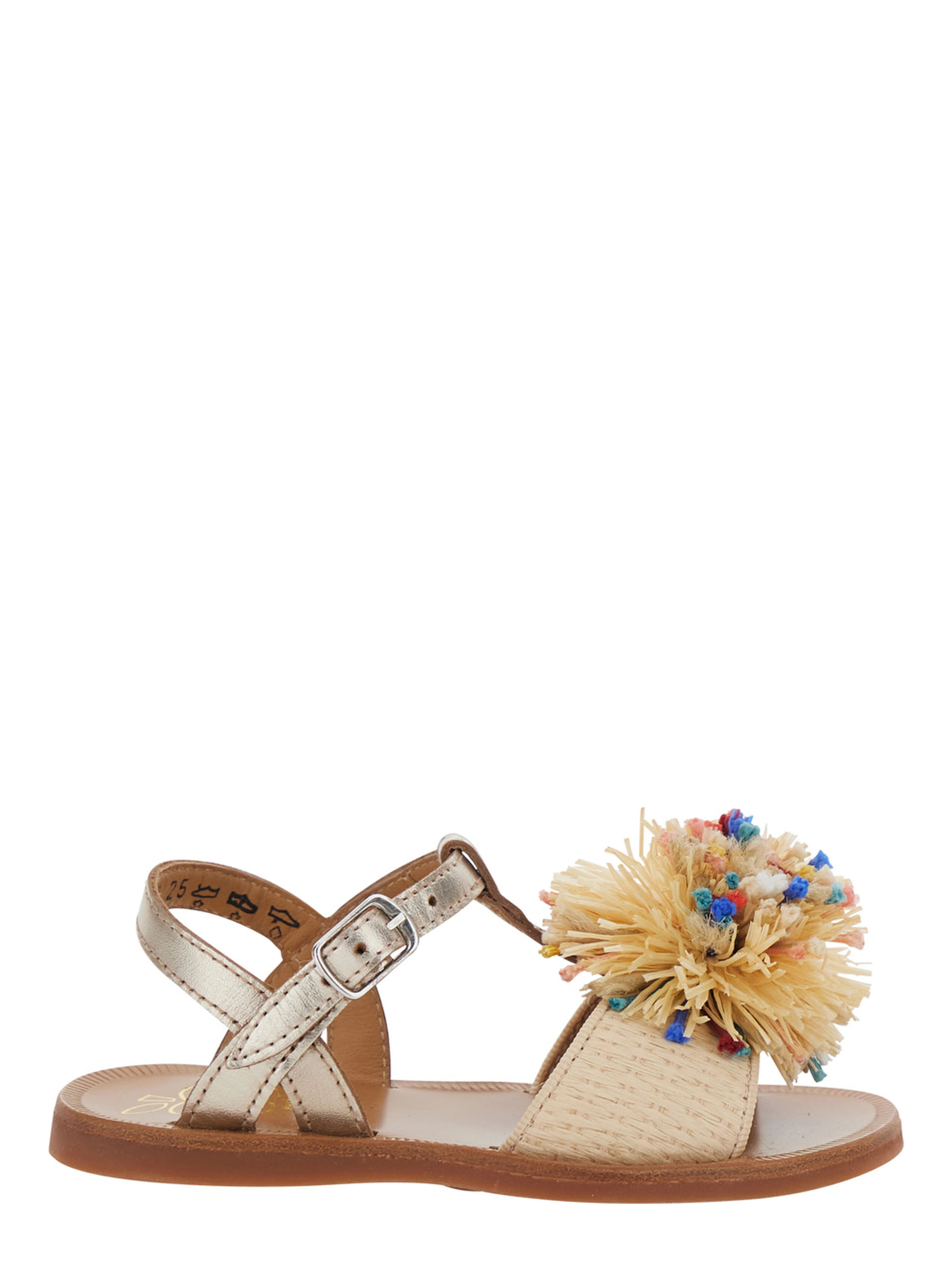 GOLD LAMINATED RAFFIA POMPOM SANDALS - Cream - Girl