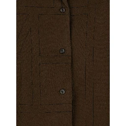 Brown long-sleeved Shirt with Notched Revers and All-Over Monogram Print in Modal for Women