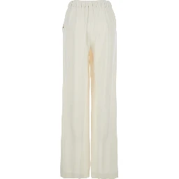 White Wide-Leg Pants with Elastic Waist for Women