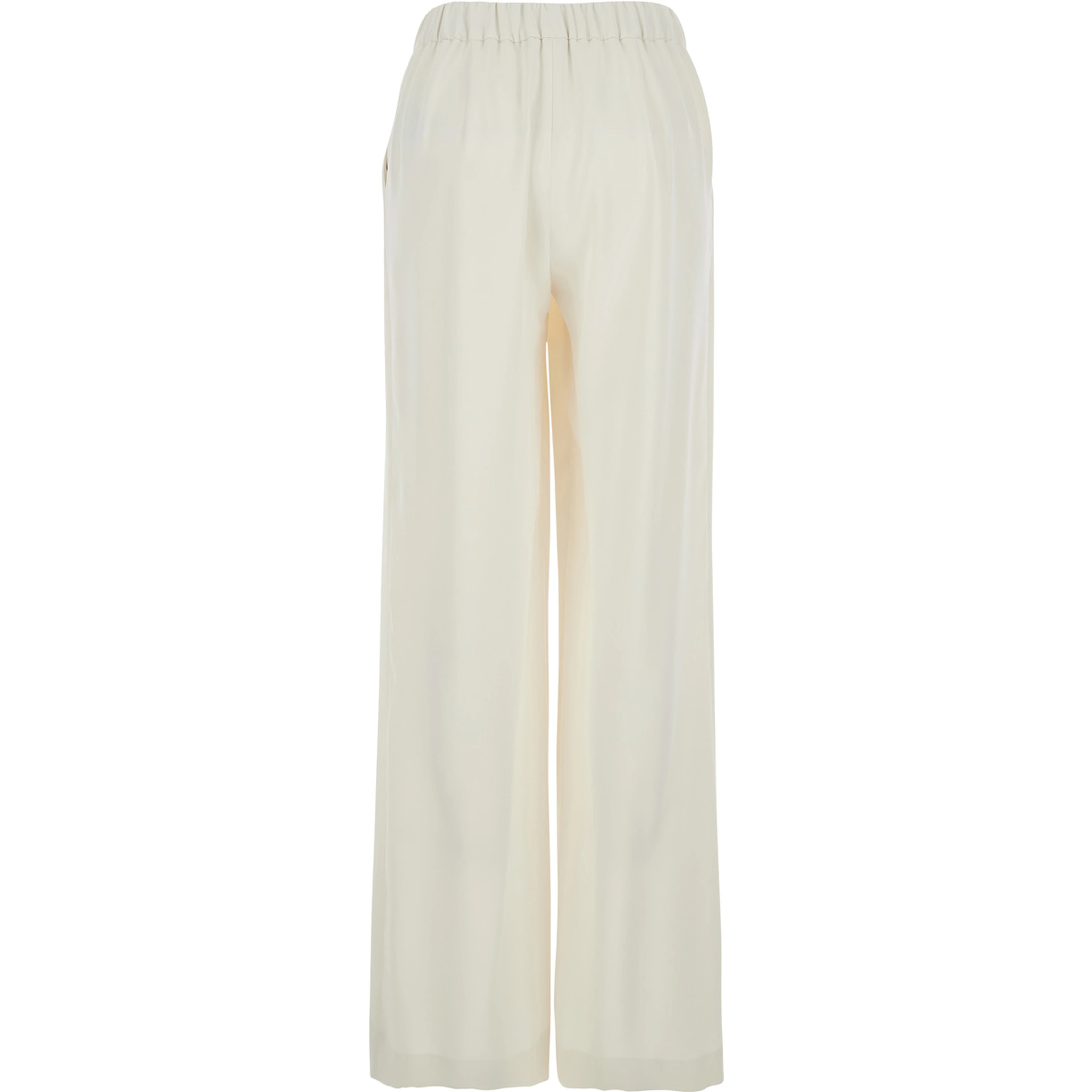 White Wide-Leg Pants with Elastic Waist for Women