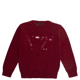Red Crewneck sweater with logo embroidery on the front in wool blend boy