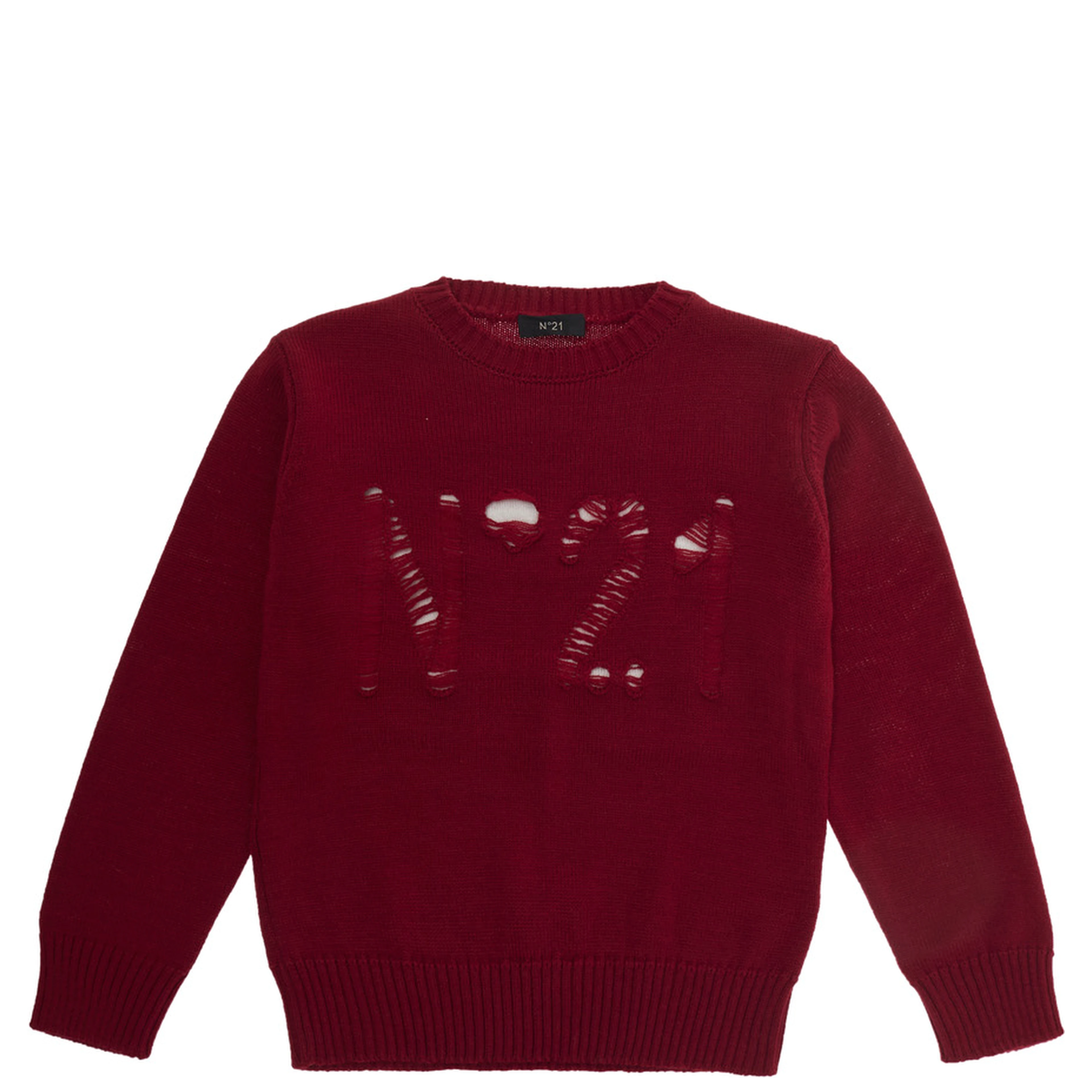 Red Crewneck sweater with logo embroidery on the front in wool blend boy