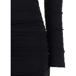 Black Off Shoulder Dress with Ruffles in Stretch Viscose for Women