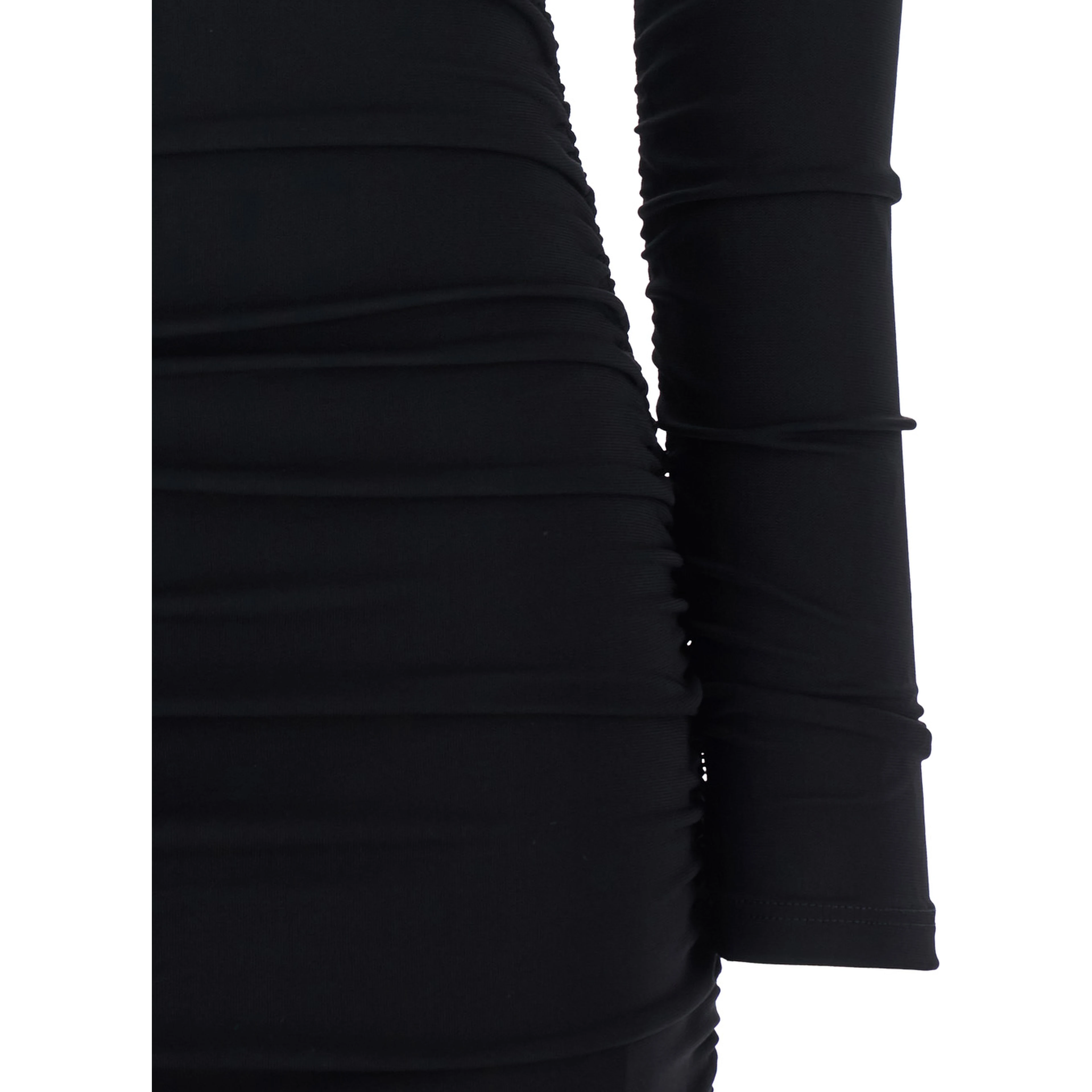 Black Off Shoulder Dress with Ruffles in Stretch Viscose for Women