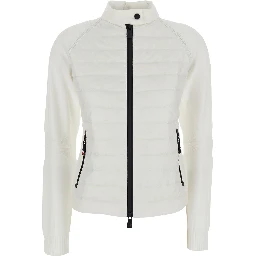 White CARDIGAN with stand-up collar and logo on the sleeve in Tech Fabric Woman