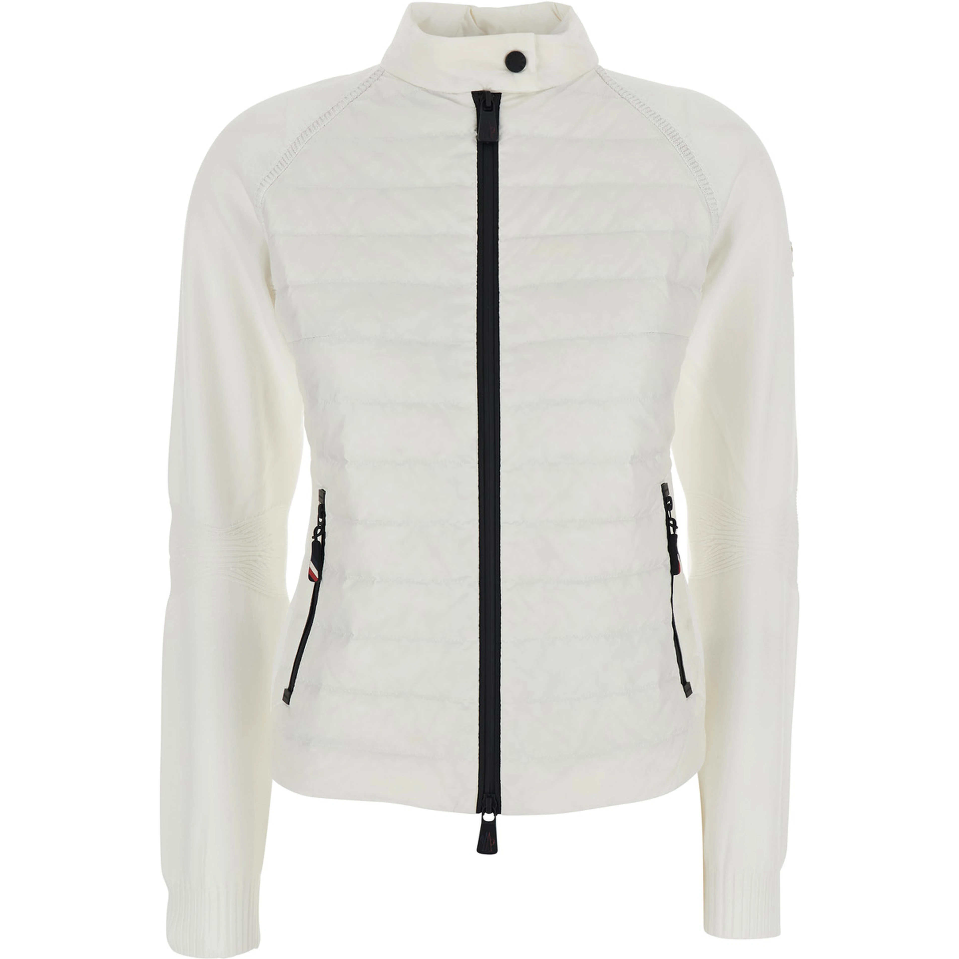 White CARDIGAN with stand-up collar and logo on the sleeve in Tech Fabric Woman