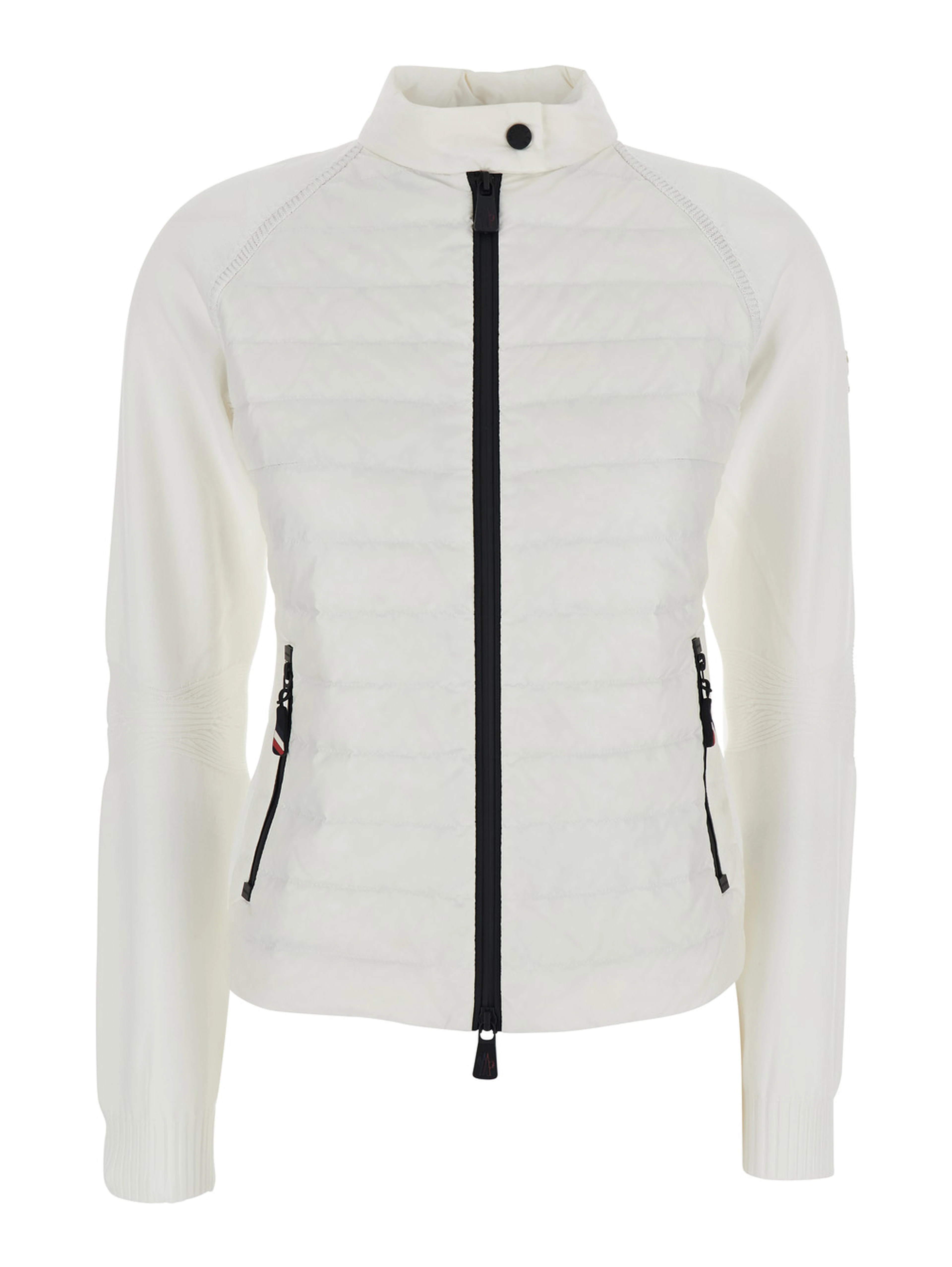White CARDIGAN with stand-up collar and logo on the sleeve in Tech Fabric Woman