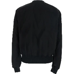 Black Bomber Jacket with bomber collar and zip pockets on the front in cotton for men