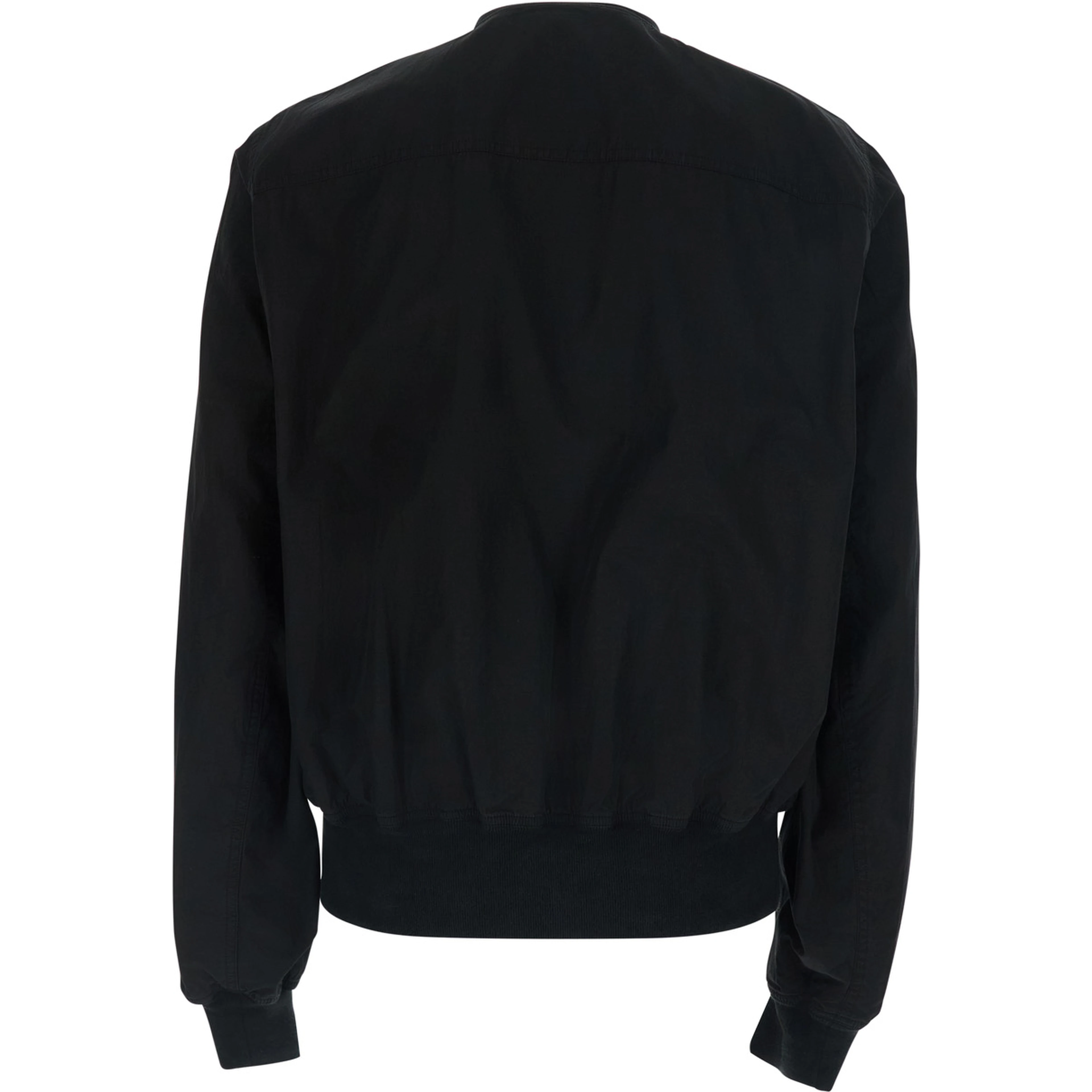Black Bomber Jacket with bomber collar and zip pockets on the front in cotton for men