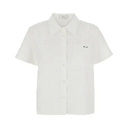White Shirt with classic collar and logo embroidery on the front in cotton for women