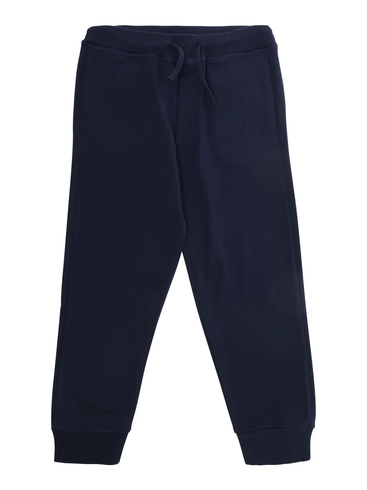 Blue pants with elasticated drawstring waist and logo lettering on the back in cotton boy