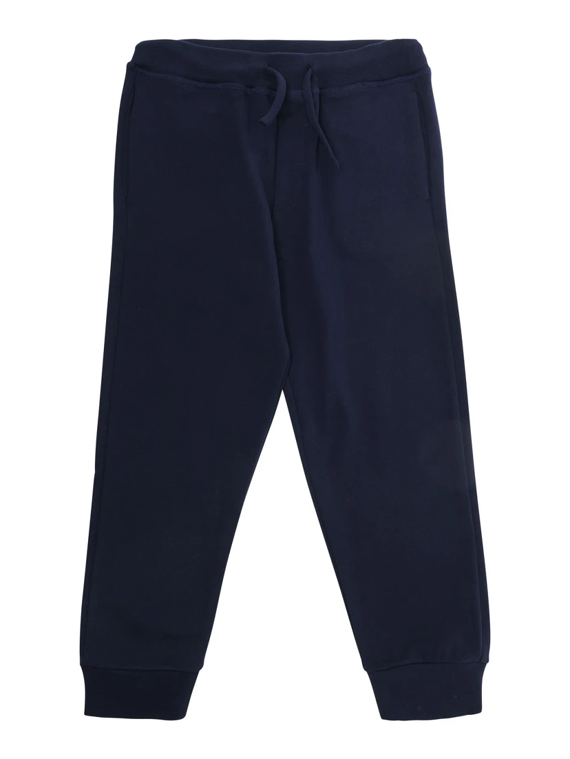 Blue pants with elasticated drawstring waist and logo lettering on the back in cotton boy
