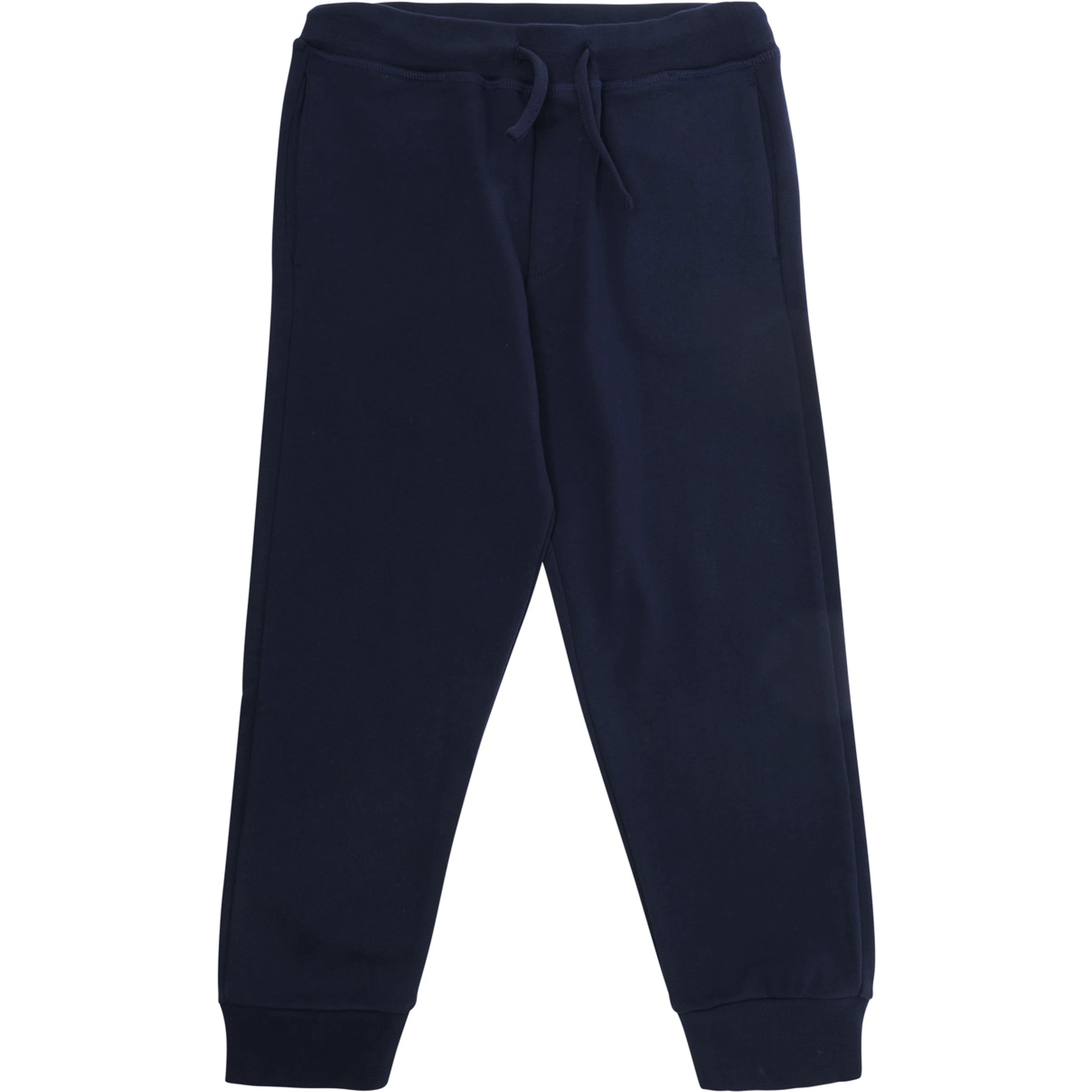 Blue pants with elasticated drawstring waist and logo lettering on the back in cotton boy