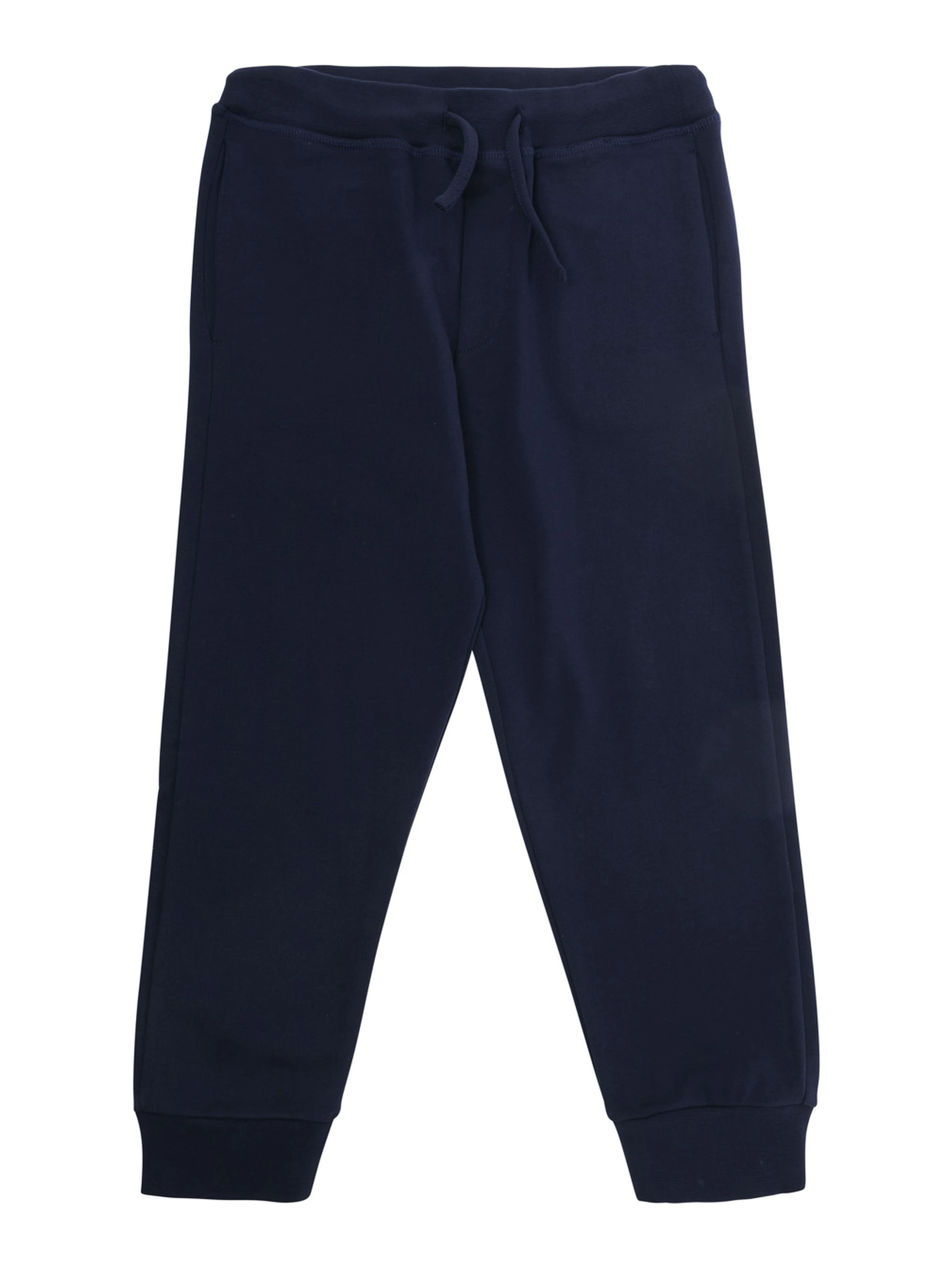 Blue pants with elasticated drawstring waist and logo lettering on the back in cotton boy