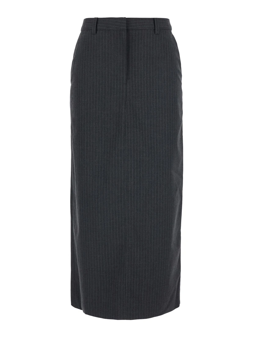 Long striped skirt with high waist and Tech Fabric gray woman