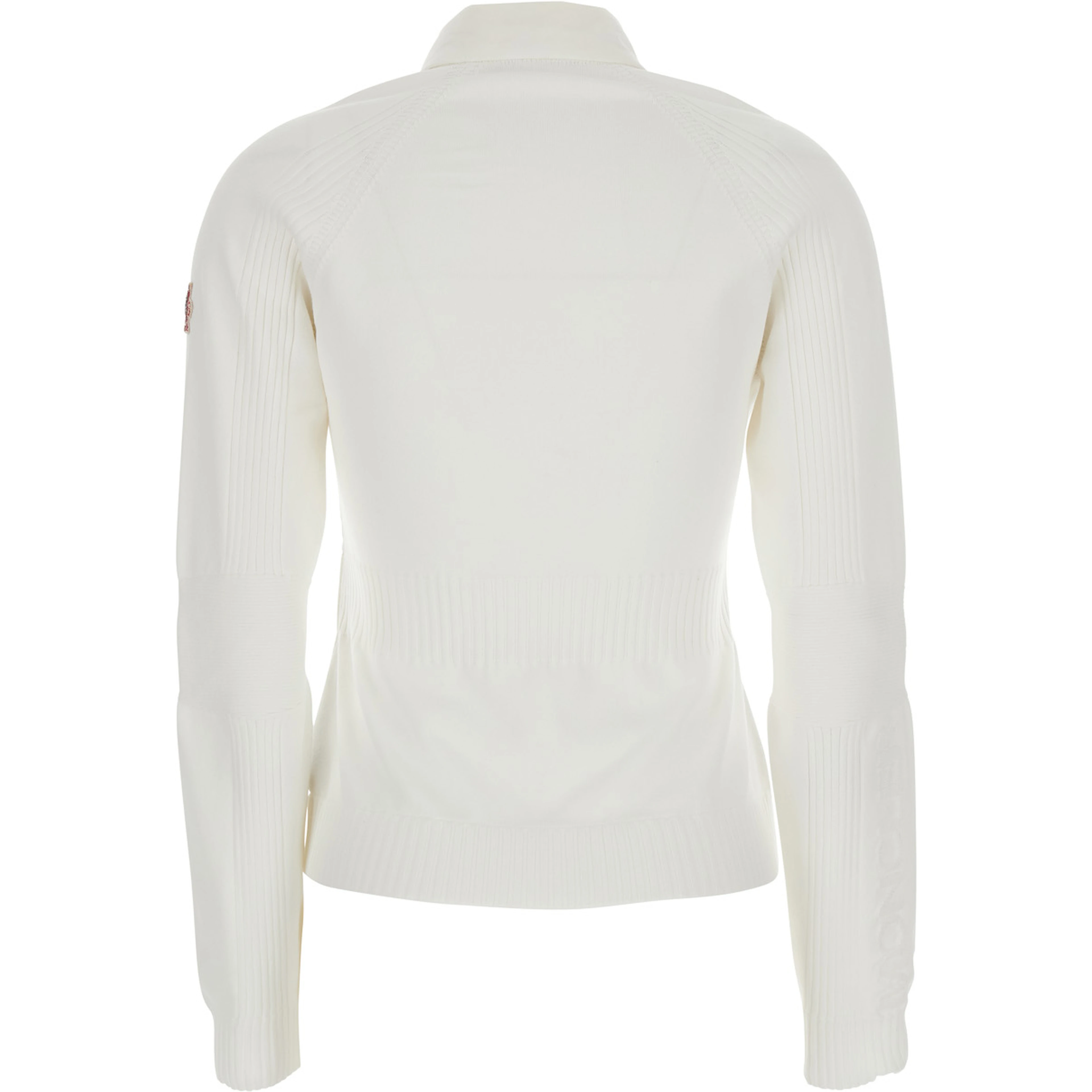 White CARDIGAN with stand-up collar and logo on the sleeve in Tech Fabric Woman