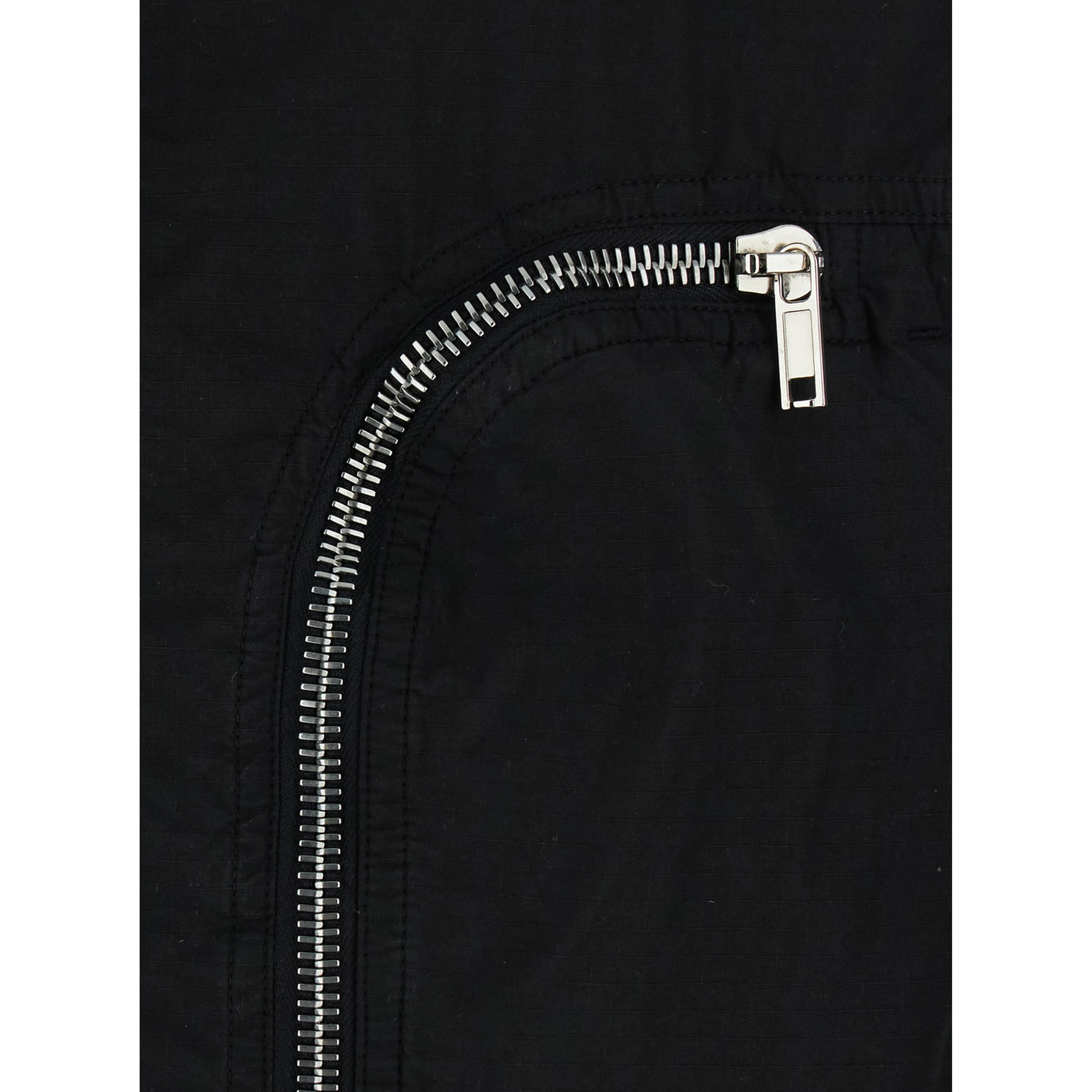 Black Bomber Jacket with bomber collar and zip pockets on the front in cotton for men