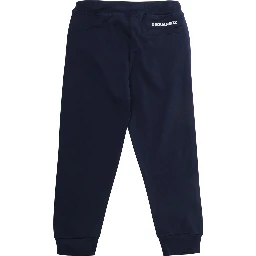 Blue pants with elasticated drawstring waist and logo lettering on the back in cotton boy
