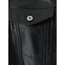 Black Jacket with classic collar and Intreccio motif on the back in leather for women