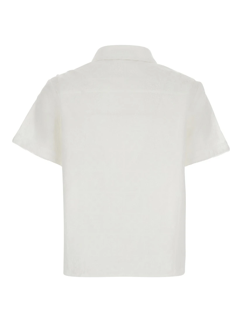 White Shirt with classic collar and logo embroidery on the front in cotton for women