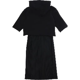 Black Sleeveless dress with matching crop hoodie in blend wool stretch girl