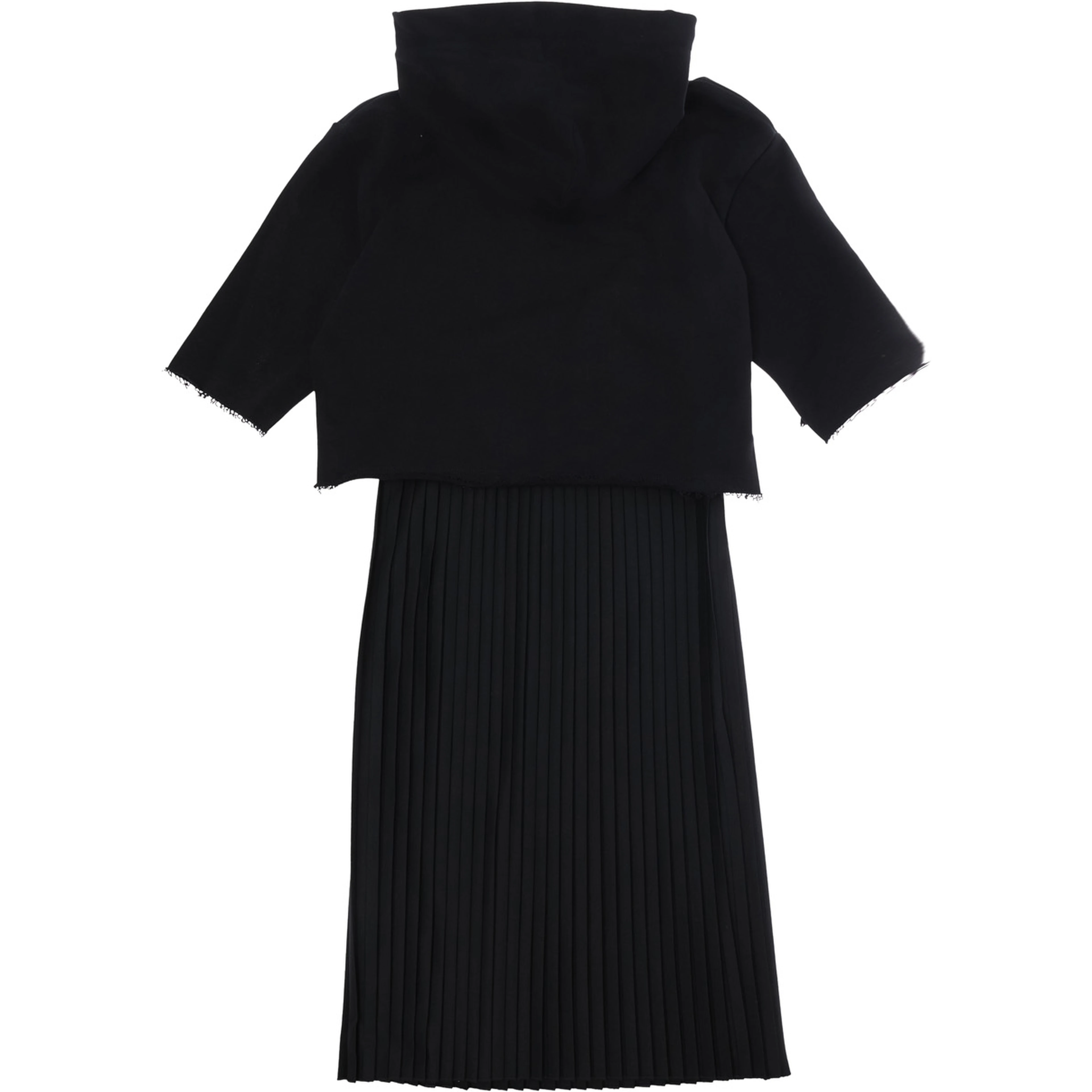Black Sleeveless dress with matching crop hoodie in blend wool stretch girl