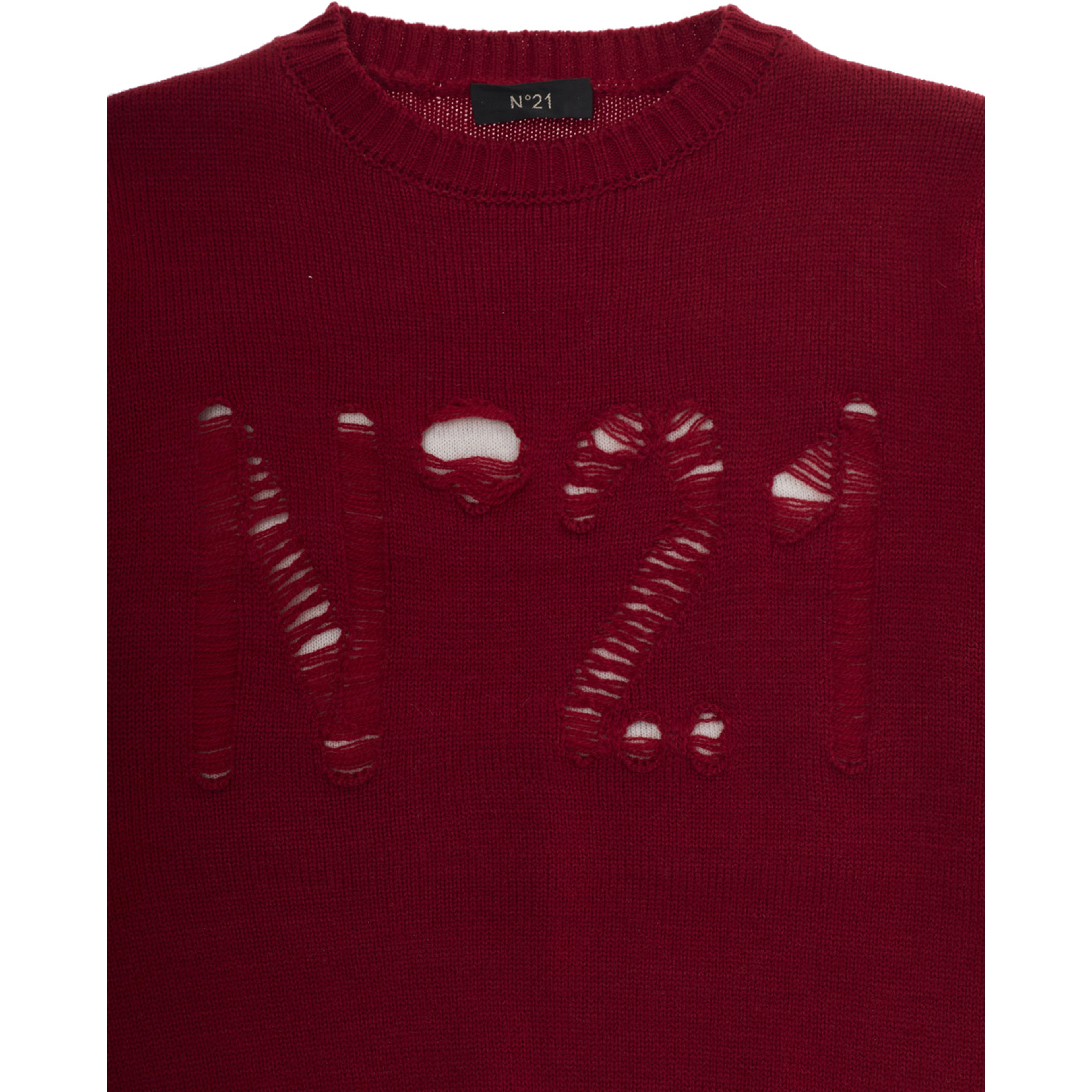 Red Crewneck sweater with logo embroidery on the front in wool blend boy