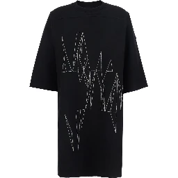 Rick Owens X Moncler Black Crewneck Oversize T-Shirt with Maxi Print on the Front and Logo Patch on the Side in Cotton Unisex