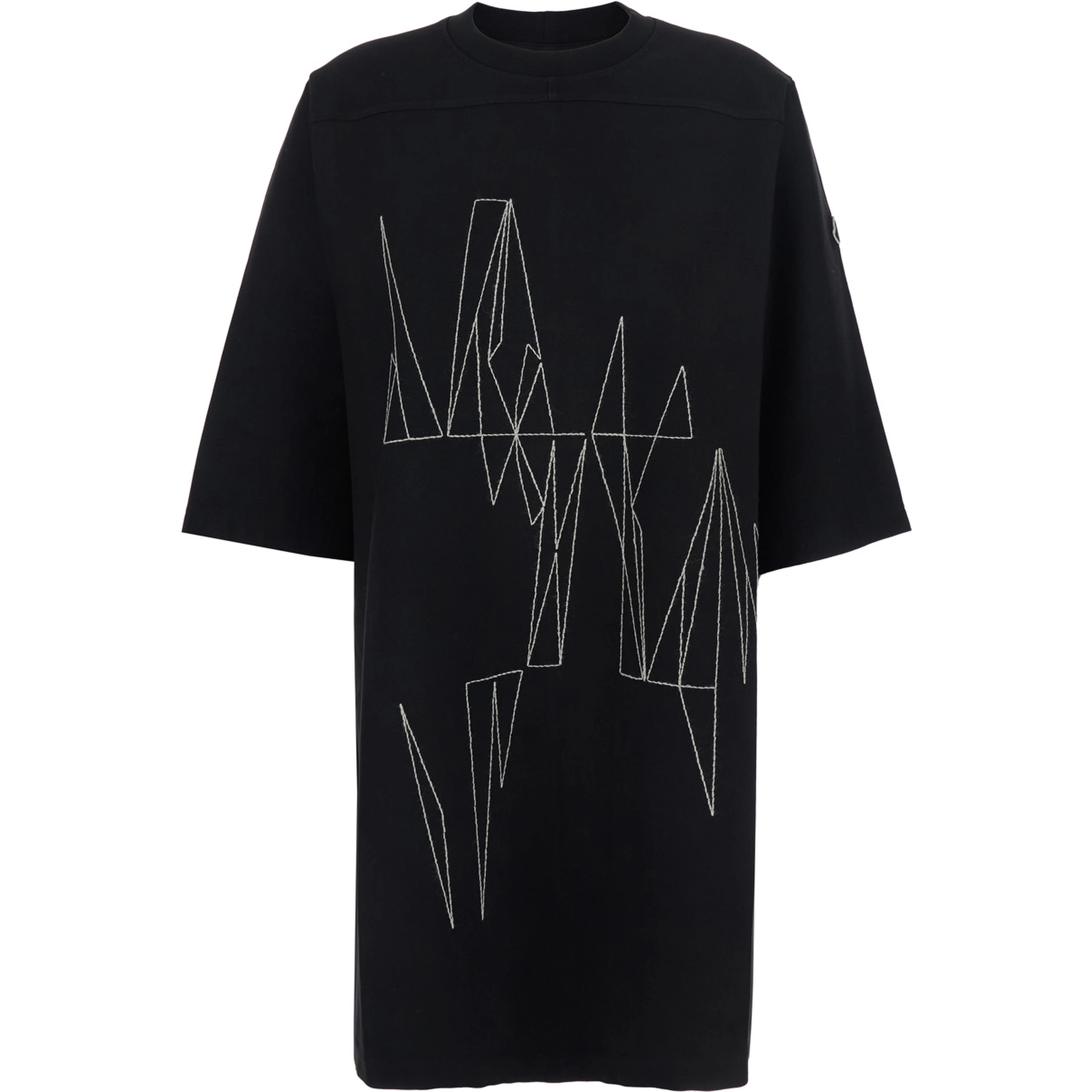 Rick Owens X Moncler Black Crewneck Oversize T-Shirt with Maxi Print on the Front and Logo Patch on the Side in Cotton Unisex