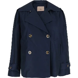 Short Double-breasted Trench Coat in Blue Tech Fabric for Women