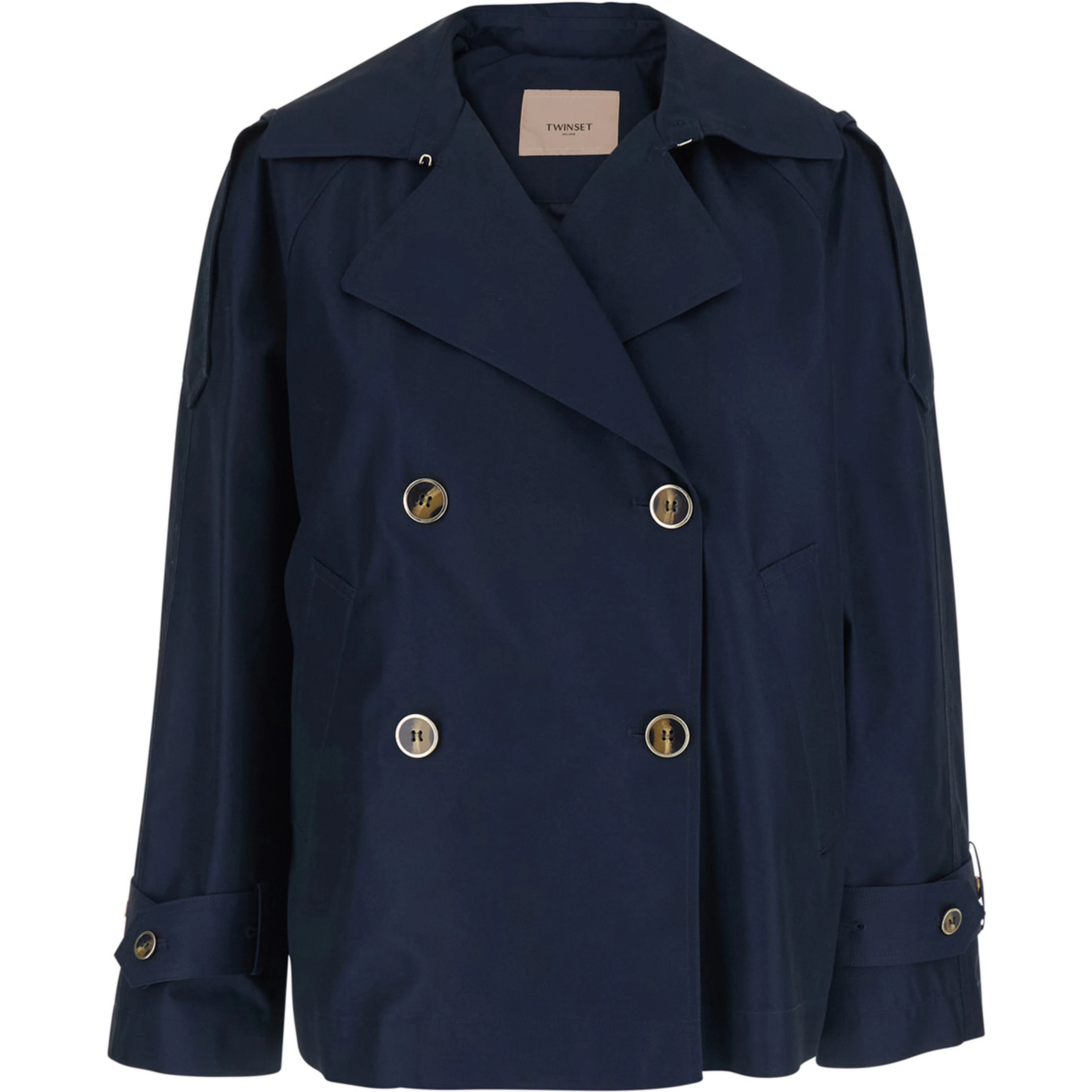 Short Double-breasted Trench Coat in Blue Tech Fabric for Women