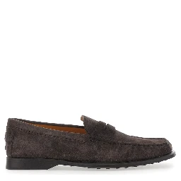 Brown Loafers with Pennyslot and Embossed Logo Monogram in Suede for Men