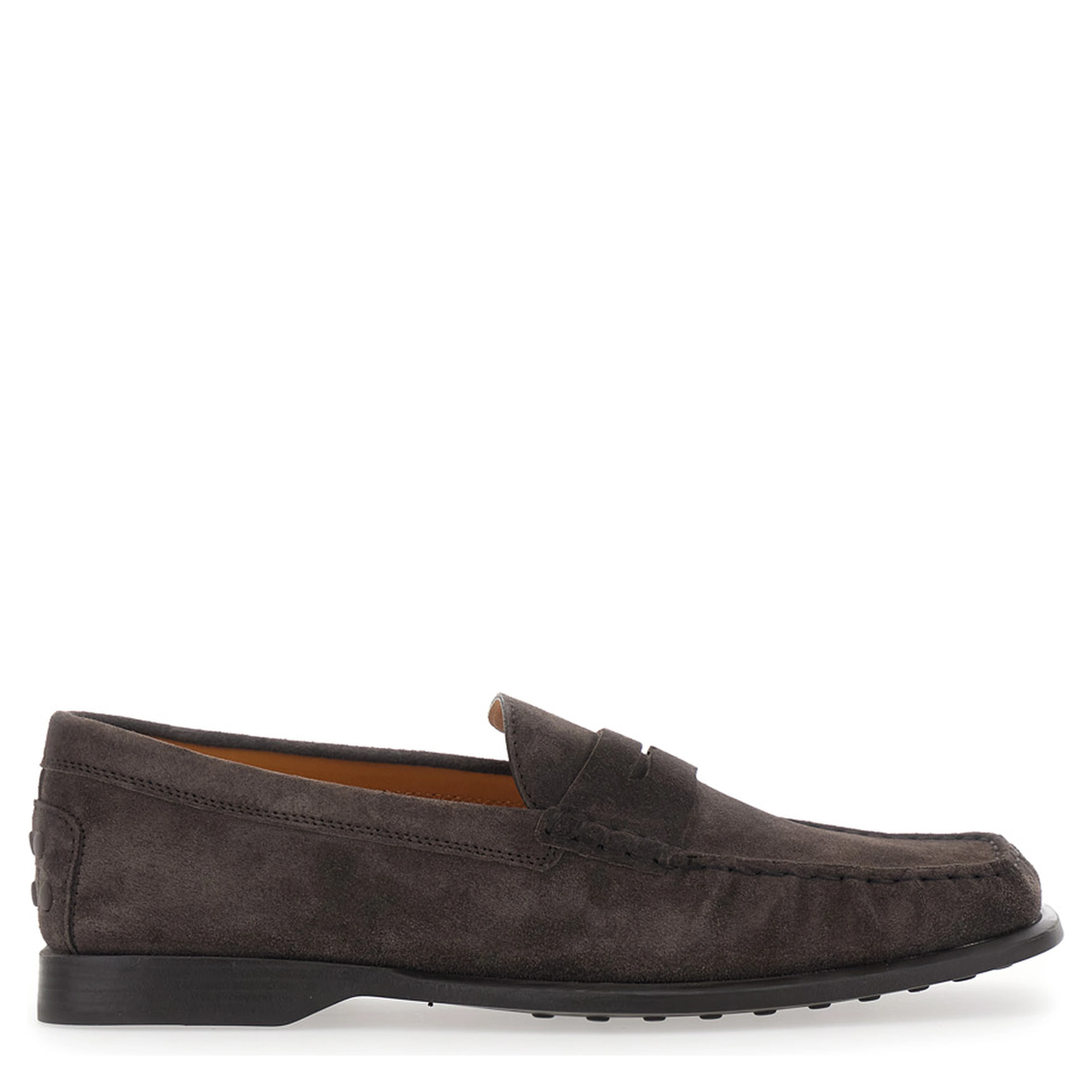 Brown Loafers with Pennyslot and Embossed Logo Monogram in Suede for Men