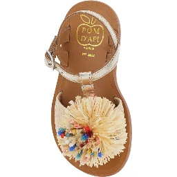 GOLD LAMINATED RAFFIA POMPOM SANDALS - Cream - Girl