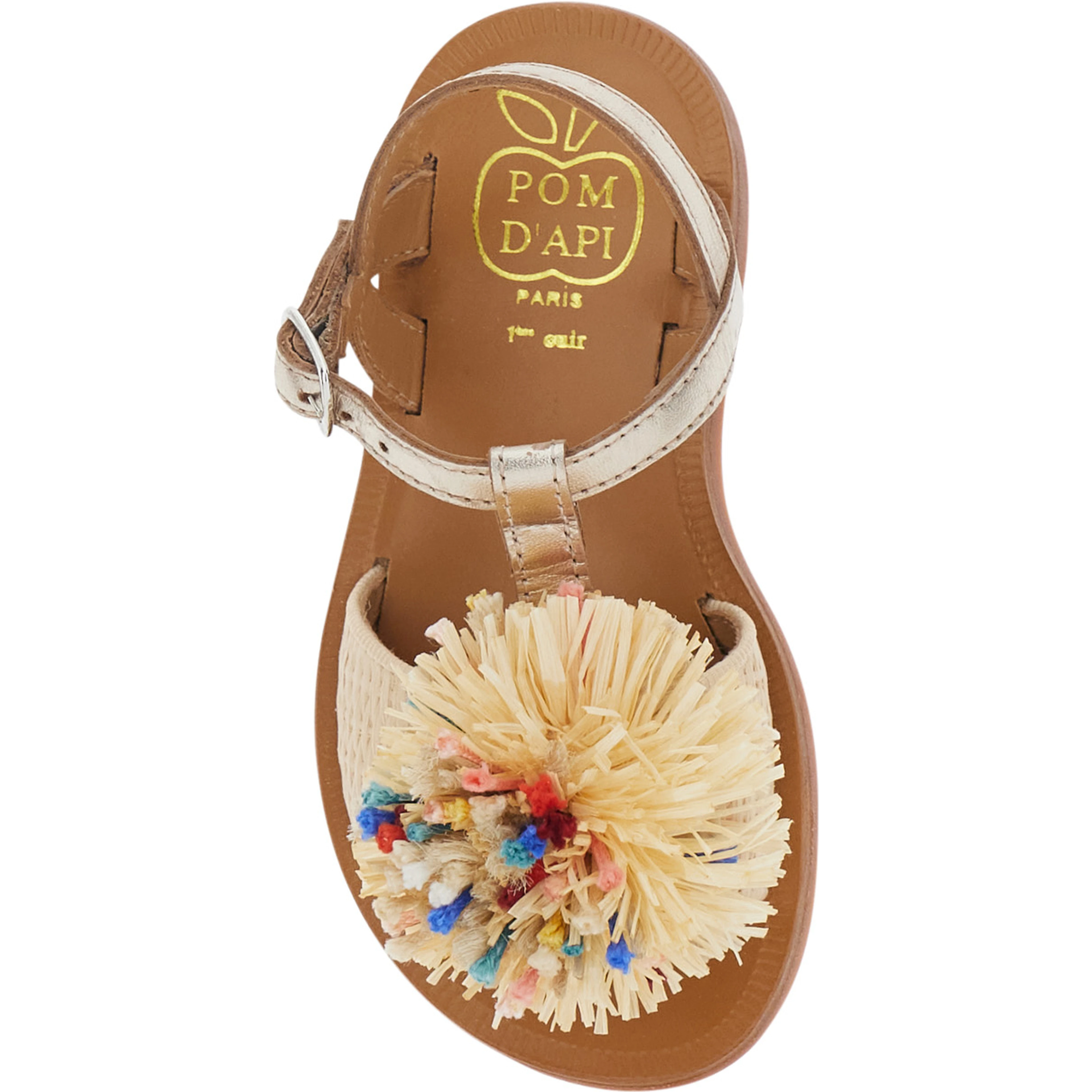 GOLD LAMINATED RAFFIA POMPOM SANDALS - Cream - Girl